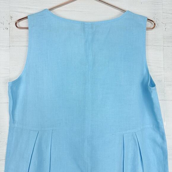 J. Jill Linen Shift Dress M Light Blue Pleated Minimalist Beach Coastal Relaxed - Picture 5 of 11